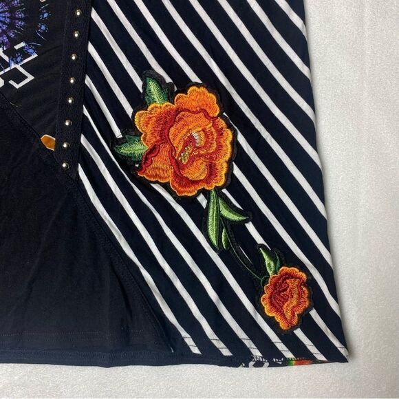 Mischa Asymmetrical Embroidered Floral Colorblock Top Size Medium - Picture 6 of 10